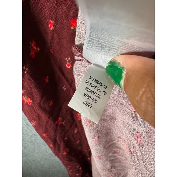 Old Navy Dress Women Short Sleeve Puff Sleeve Floral Burgundy Midi Boho Cottage - Picture 4 of 8